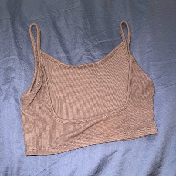 Joah Brown Cropped Low Back Tank Top XS/S Brown Ribbed Scoop Neck - Picture 3 of 4